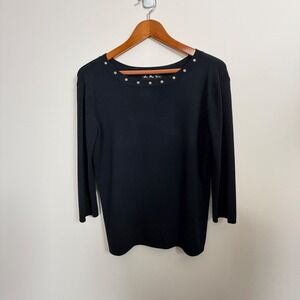 J.A.C. Black Grommet Neckline Sweater Womens XL 3/4 Sleeve‎ Knit Top